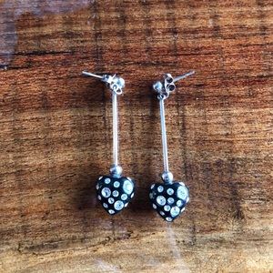 Heart- crystal drop earrings- sterling silver